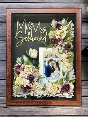 Preserved bridal bouquet shadowbox