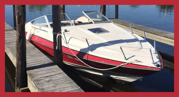 A photo of our boat "Dulcinea" tied up at a restaurant in Toms River. Again, Thank you Monmouth Marine Engines for keeping her "Ship Shape."