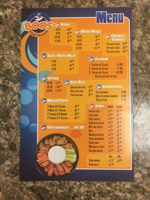 Boo's Fried Chicken Menu