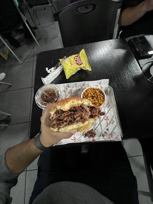 Brisket Sandwich, Street Corn and Sweet Tea