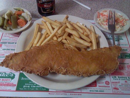 Beer-battered fish dinner . . .