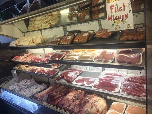 Extensive meat section. Note the great price on the filet mignon.