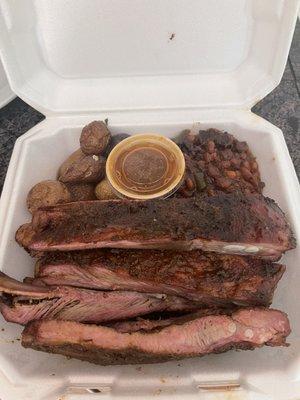 Ribs, Pit Beans, Cajun Potatoes