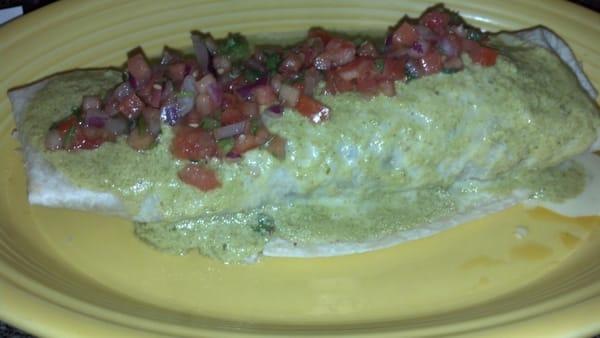 Carnitas burrito with cilantro sauce