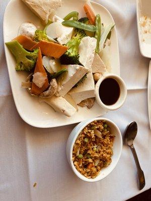 Steamed Tofu and veggie fried rice.