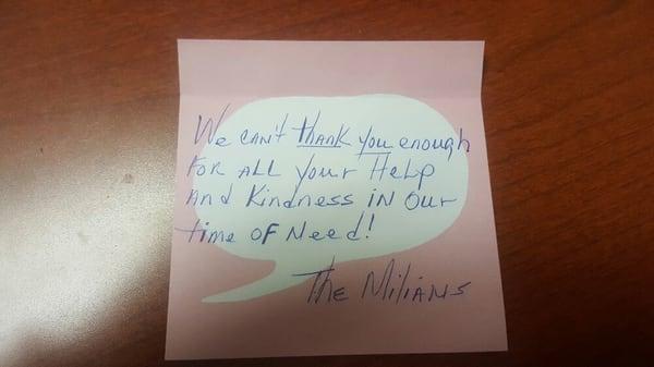 A thank you note from one of our clients, its little things like this that make us love what we do!