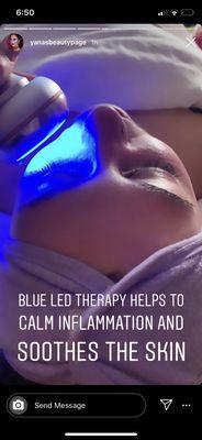 Blue LED therapy to calm redness