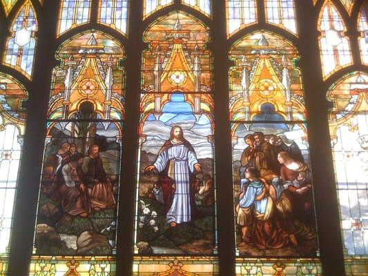 Beautifully restored stained glass large window on the east side of our sanctuary