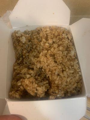 The "fried rice" is literally just white rice with soy sauce. No veggies or anything. On the dry side.