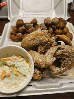 Coleslaw,  wings and okra