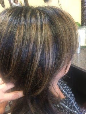 Beautiful Caramel hi lites on dark hair!