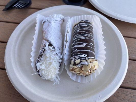 Cannoli on the left; not sure what the roll on the right was