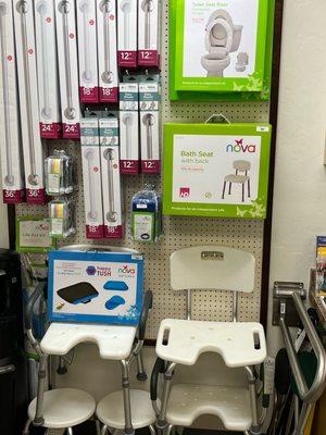 Mobility Plus stocks standard grab bars, bath benches, and toilet seat risers for any application.