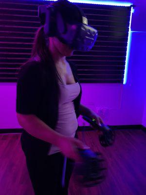 Mother experiencing the virtual reality world.