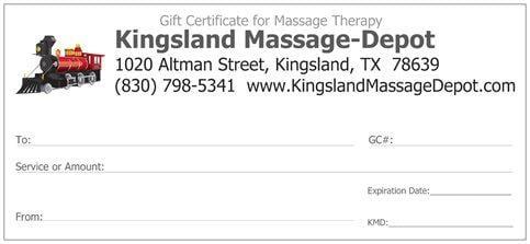 You can purchase gift certificates in person or online at www.KingslandMassageDepot.com