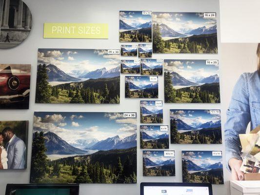 Don't know what size to print? our print size wall helps you decide how big or small you want to print.