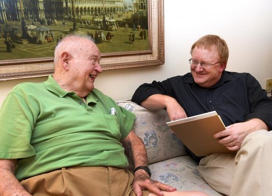 The late Max Meeks and HPE reporter Jimmy Tomlin. September 2016. Photo by Laura Greene of the High Point Enterprise.