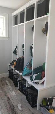 Built-in cubbies for the mud room