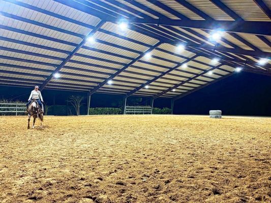 Covered arena lights at night