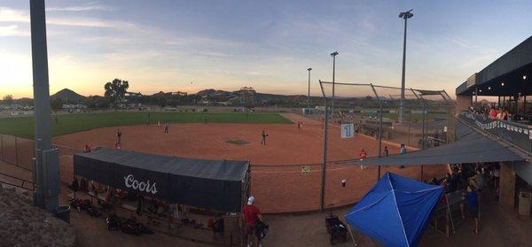 A gorgeous night for a game... Note the inconspicuous beer plug on the dugout.