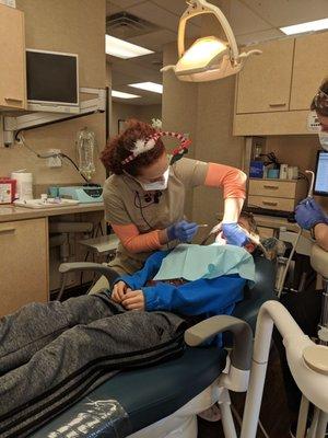 Getting his first cavity filled by Dr. Michelle! So happy that he felt no pain with the needles & wasn't scared at all in her care!