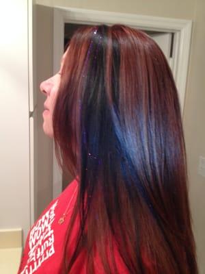 My hair with amazing Japanese Straightening, stunning color, bold low-lights, and dazzles....  LOVE IT!