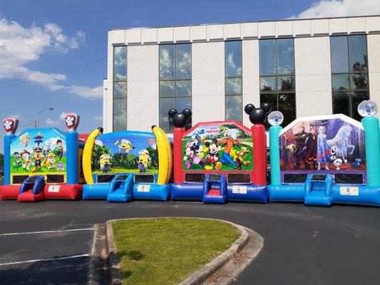 Paw Patrol, Minions, Mickey Mouse, and Frozen Bounce Houses