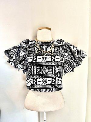 Tribal print flounce top