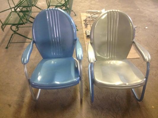 Restored vintage metal porch chairs.