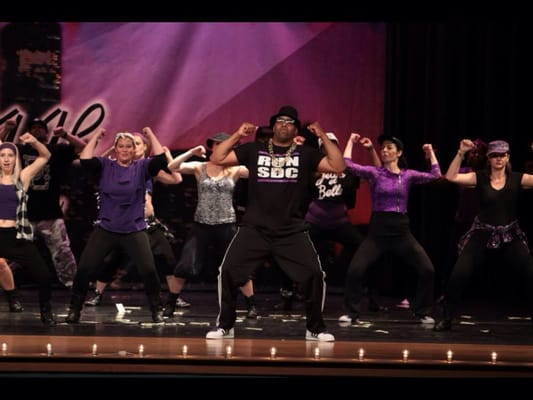 The parent hip-hop dance being performed at Dress Rehearsal 2014.