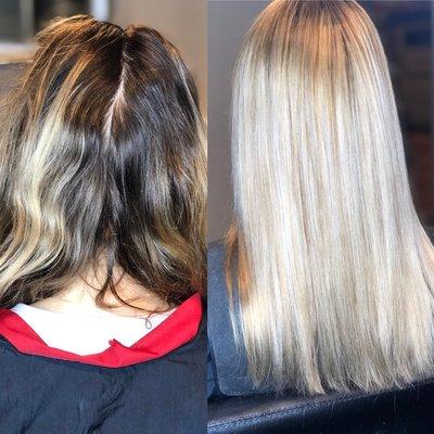 Before and after highlight and hair cut