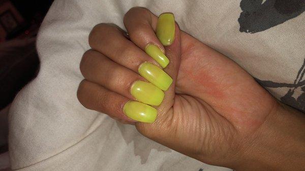 Highlighter yellow coffin acrylic nails