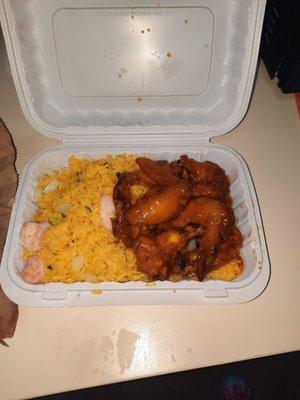 Honey wings and shrimp fried rice