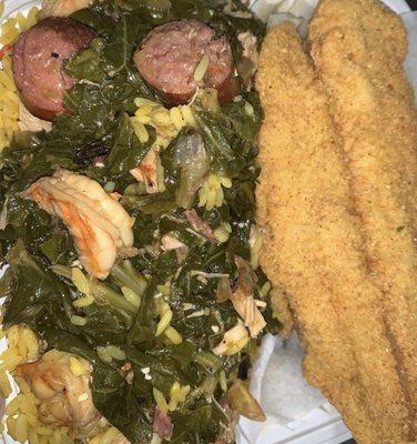 Fried Basa and Collards