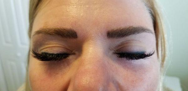 Volume lashes, microblading, and permanent liner.