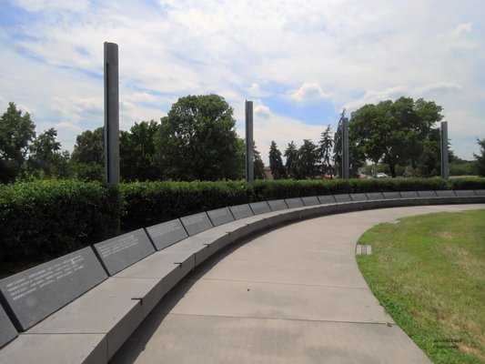 Partial view of the wall containing  names within the Maryland Vietnam Veterans Memorial.