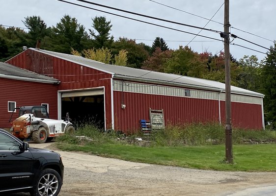 Red building near road