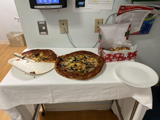 Two large pizzas. Italian and Vegetarian!  Both absolutely delicious!