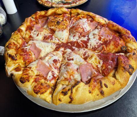 Double Decker pizza with Canadian Bacon and Italian Sausage