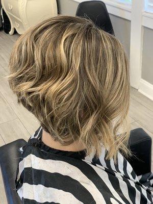 Inverted bob with natural highlights