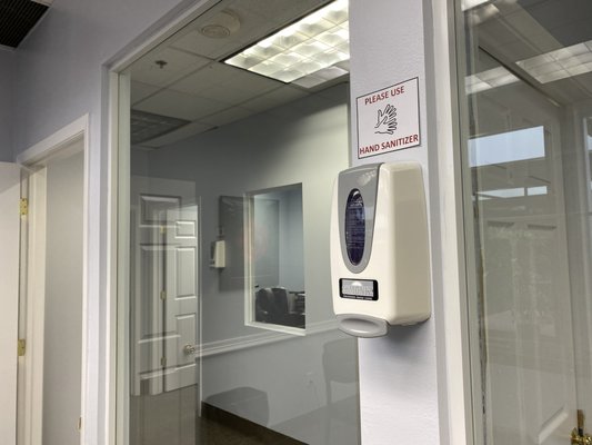 Hand sanitizer is scattered throughout our office.