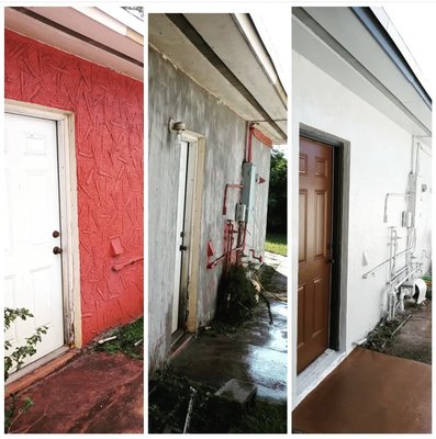 Texture removal and exterior painting.