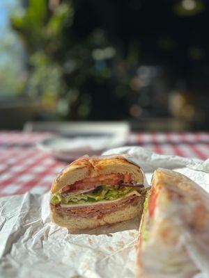 Pizza bagel with Italian sandwich