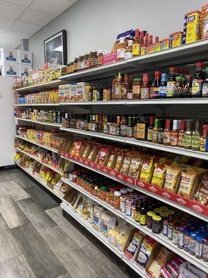 Stocked shelves of everything you could think of on seafood market side