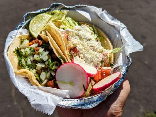 September 2, 2013; Carnitas taco & Camarones taco.