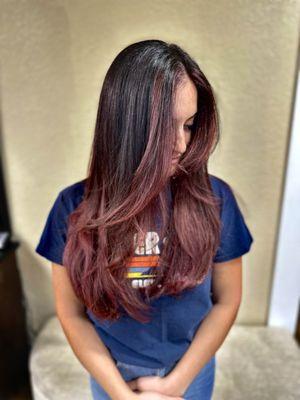 Violet red balayage (hand painted highlights)