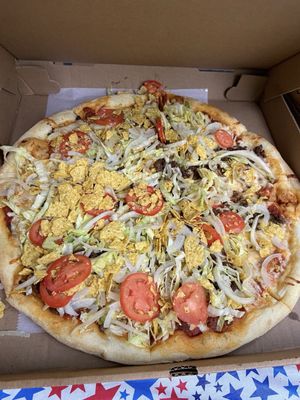 Large taco pizza was so awesome.