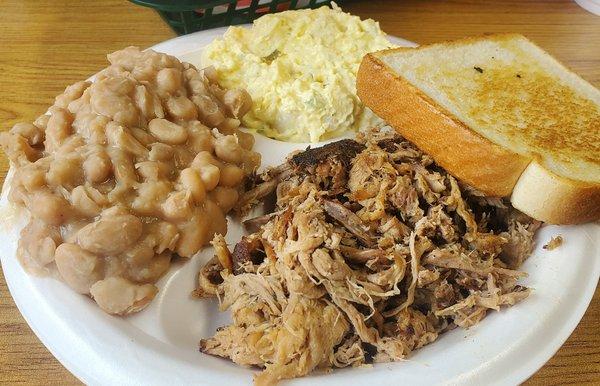 Pulled pork plate, don't miss this potato salad.