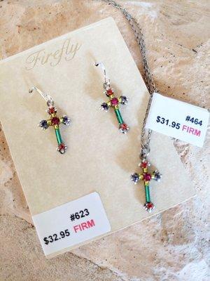 Petite Firefly cross necklace and earrings.  Available in multiple colors.