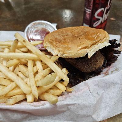 Brisket sandwich with fries